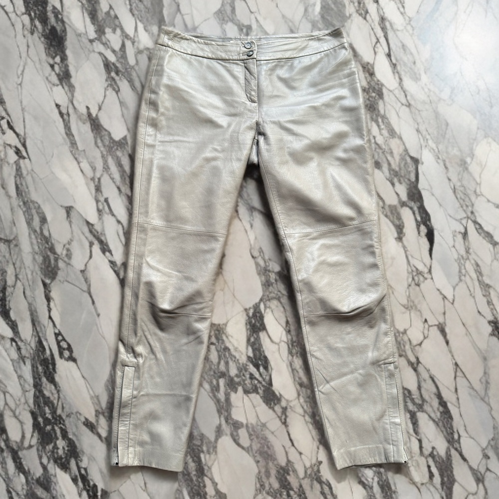 Dorothee Schumacher Grey Lamb Leather Moto Pants – Size M (Designer Collectible)